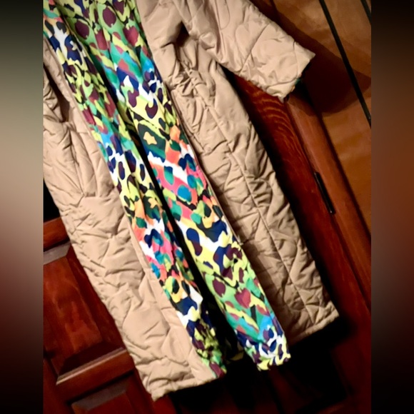 NEW double-sided OVERSIZED leopard print gold beige quilted hooded coat - Picture 11 of 15